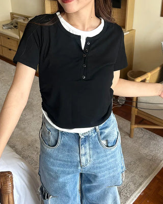 Layered Henley Neck T-Shirt