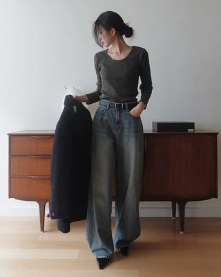 [Slenderizing effect] Bamboo soft rib knit