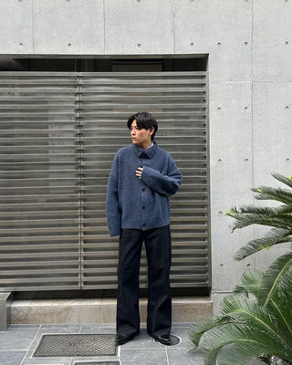 Polo collar multi-knit cardigan