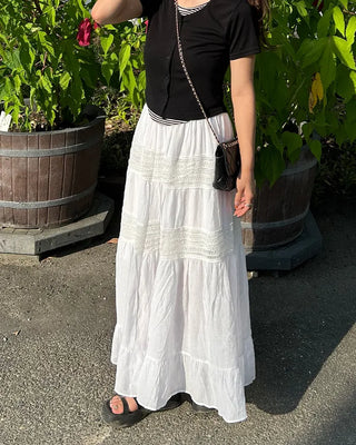 Shirred tiered long skirt