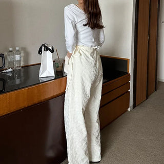 Flower embossed pants