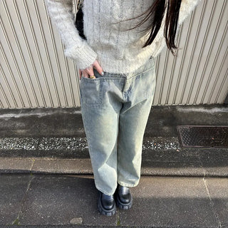 Fleece-lined wide-leg denim pants
