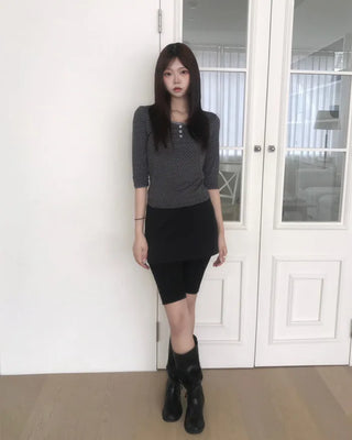 star button mid sleeve tee (3color)