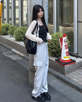 Cargo waist drawstring pants