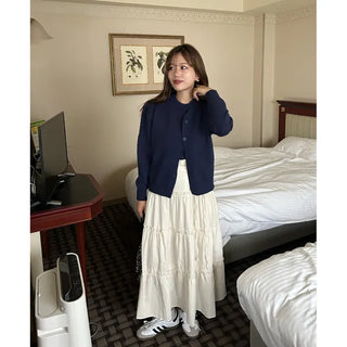 Ribbon long tiered skirt