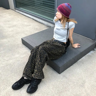 Unique leopard print wide-leg pants