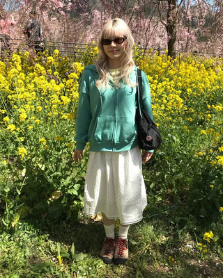 Vintage polka dot shirred midi skirt