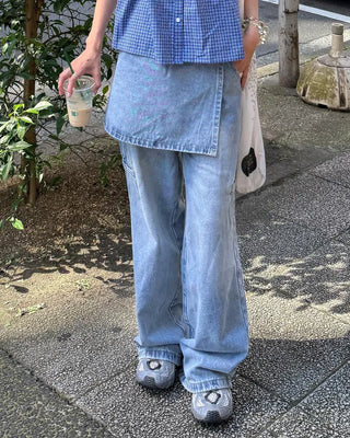 Washed wrap wide denim