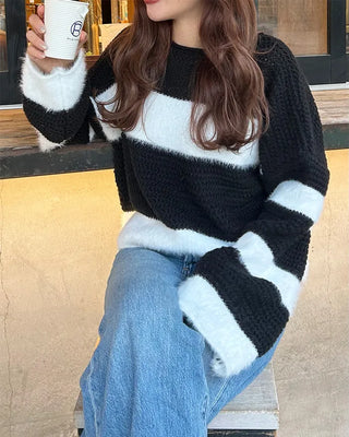 Striped fur crop knit