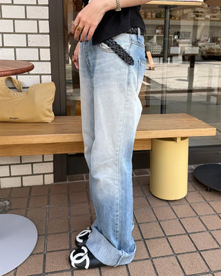 Washed low-rise denim