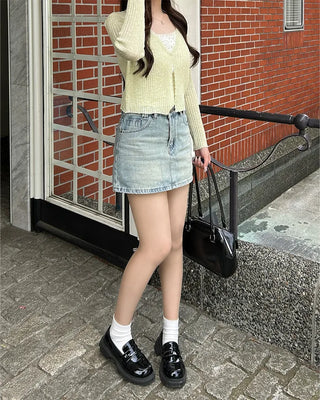 Washed denim mini skirt