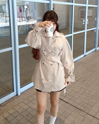 Double-breasted half trench coat