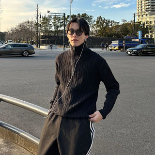 Cable knit 2-way zip-up knit