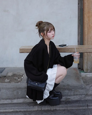 Frilled slit can-can mini skirt