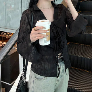 Lace sheer color cardigan