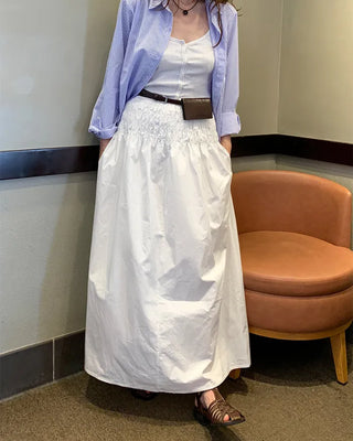 Shirred waist long skirt