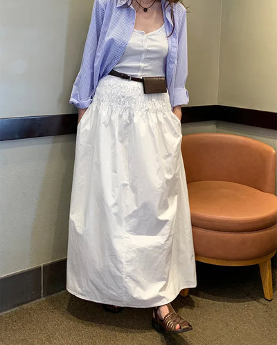 Shirred waist long skirt