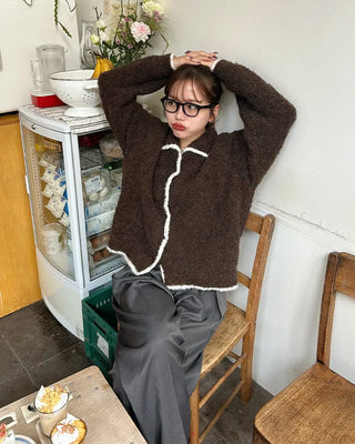 Two-tone knit cardigan