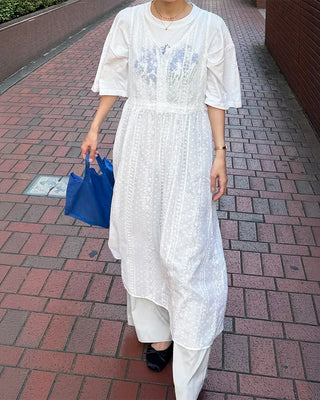 Button lace long dress