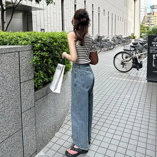 Buckle waist denim pants