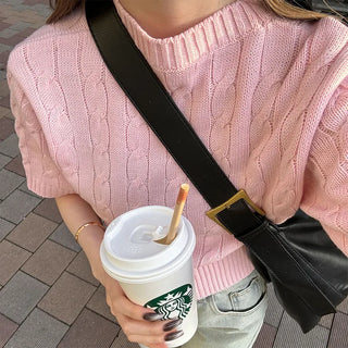Cable Cropped Short-Sleeve Knit