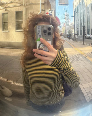 Round neck striped long T-shirt