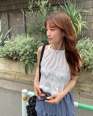 Checked tiered long skirt