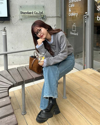 Frill-point button cardigan