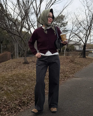 Wool round neck cardigan