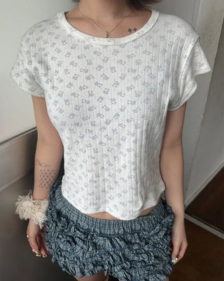 Mini Bear Slim Cropped Perforated T-Shirt