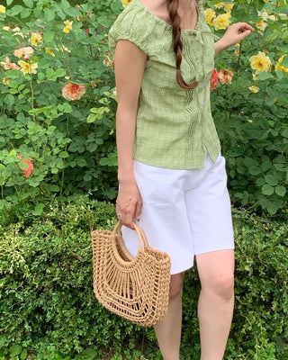 Net rattan tote bag