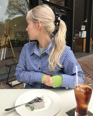 Checked gathered crop shirt