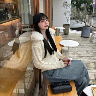 Fur cropped cardigan
