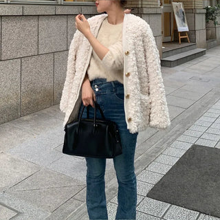 V-neck boa jacket