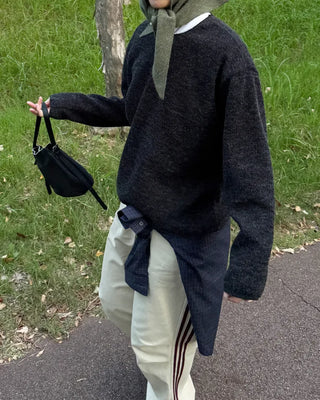 Crew neck ribbed long t-shirt