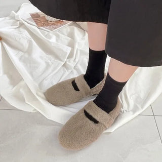 0623 Button Eco Fur Mary Jane Flat Shoes (3 colors)