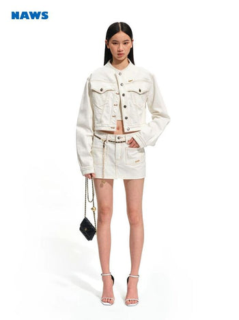 [NOTAWEAR] Cropped Denim Jacket Stand  Collar