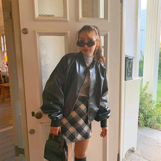 Leather blouson jacket
