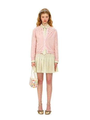 [Moromoro2] Sequin Flower Crew Neck  Cardigan
