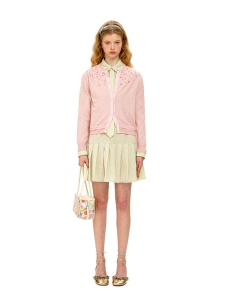[Moromoro2] Sequin Flower Crew Neck  Cardigan