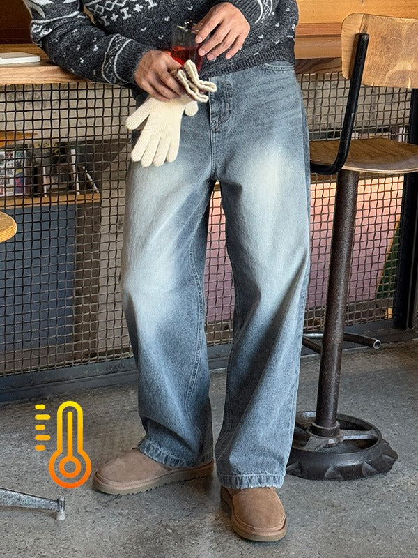 Squeeze Brushed Laminated Washed Denim Pants