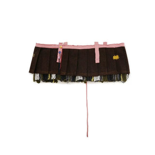 [Moromoro2] Wool Blend Striped Patchwork Pleated  Skirt