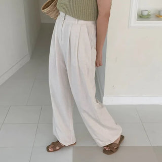 Banding Wide Linen Slacks