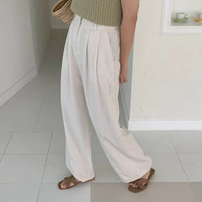Banding Wide Linen Slacks