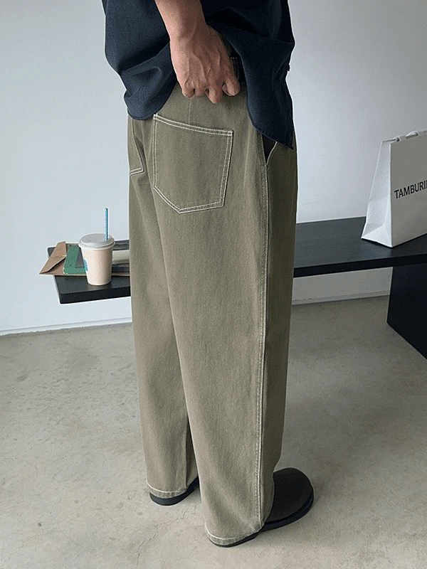 Soho Stitch One-Pleat Cotton Denim Pants