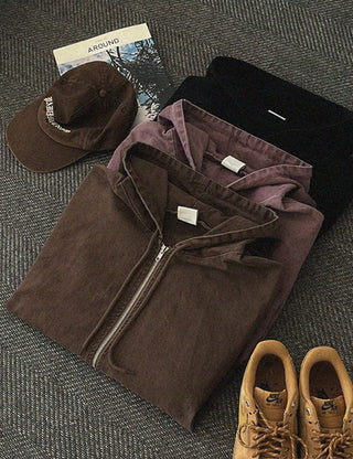 [Feature] Washed Cotton Zip-Up Hooded Jacket (4 colors)