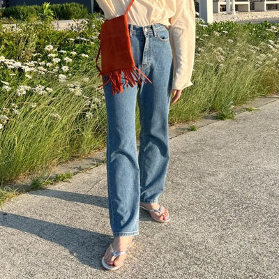 Straight denim pants