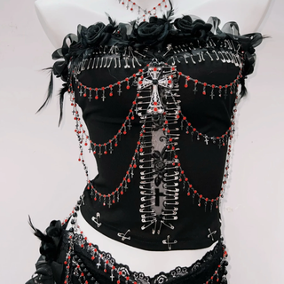 Beaded feather flower applique tube top