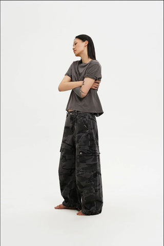 [MASONPRINCE] Curved Seam Camouflage Wide Leg Pants