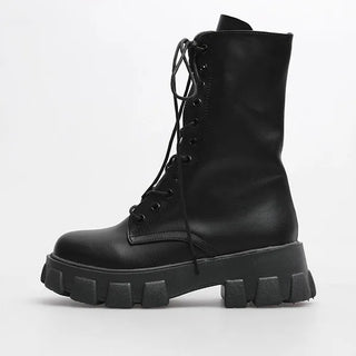 Mid-calf lace-up boots